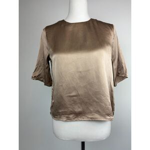 THXSILK 100% Mulberry Silk Blouse Size S Quiet Luxury Minimalist Classic Neutral